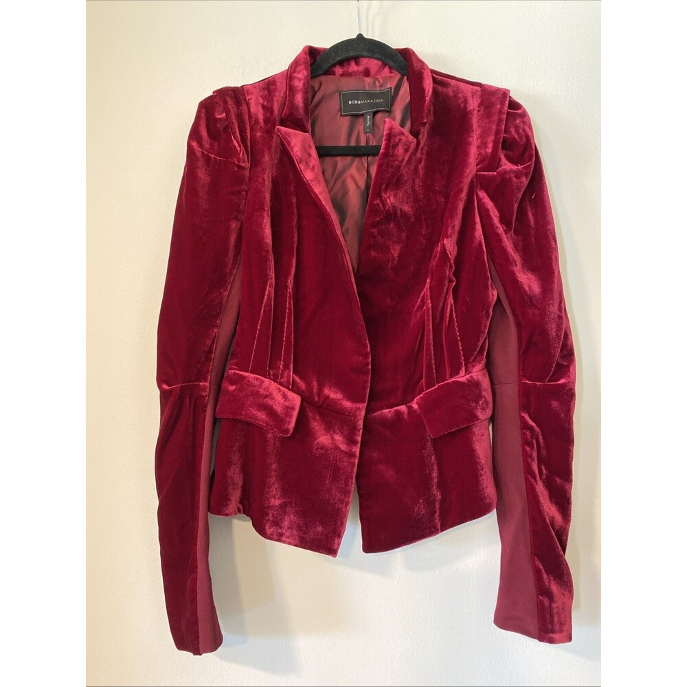 BCBGMaxAzria Maxine Velvet Blazer Jacket Sz S In Dark Sangria Silk Blend (H